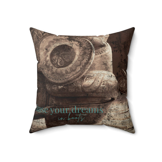 Bootstraps & Spurs Faux Suede Square Pillow - Cowgirl Home & Ranch