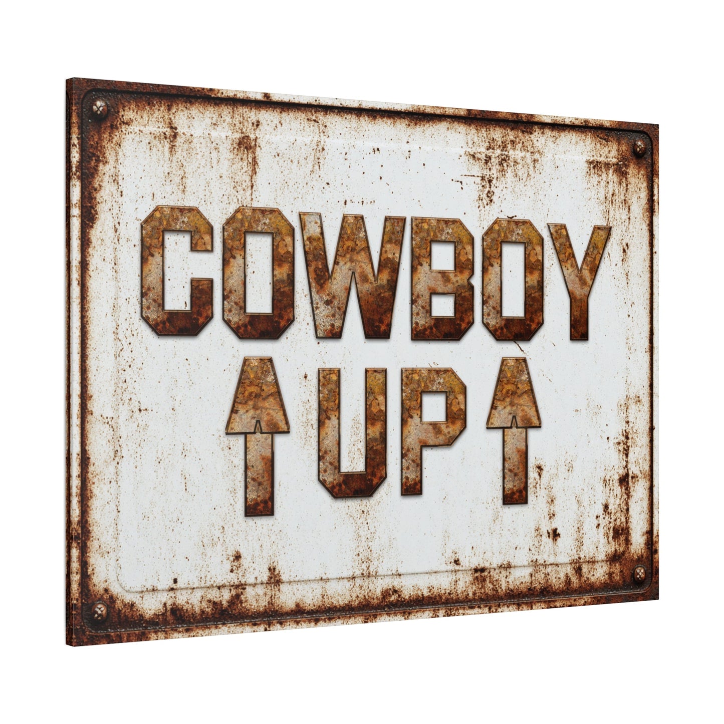 Cowboy Up Vintage Western Canvas — frame and finish detail