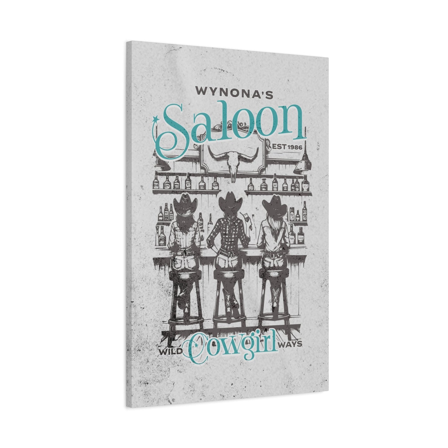 Custom Cowgirl Saloon Canvas — angled view showing personalized saloon name and wording