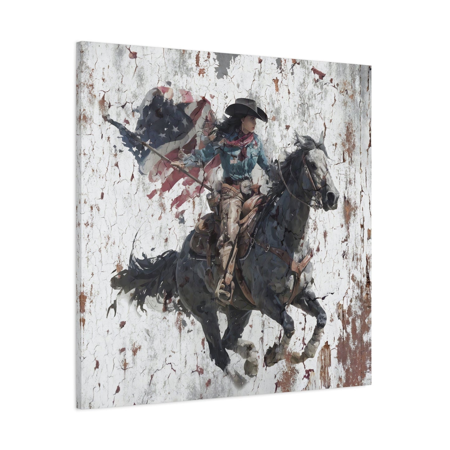 Freedom Rider canvas — angled view showing dramatic movement and patriotic detail