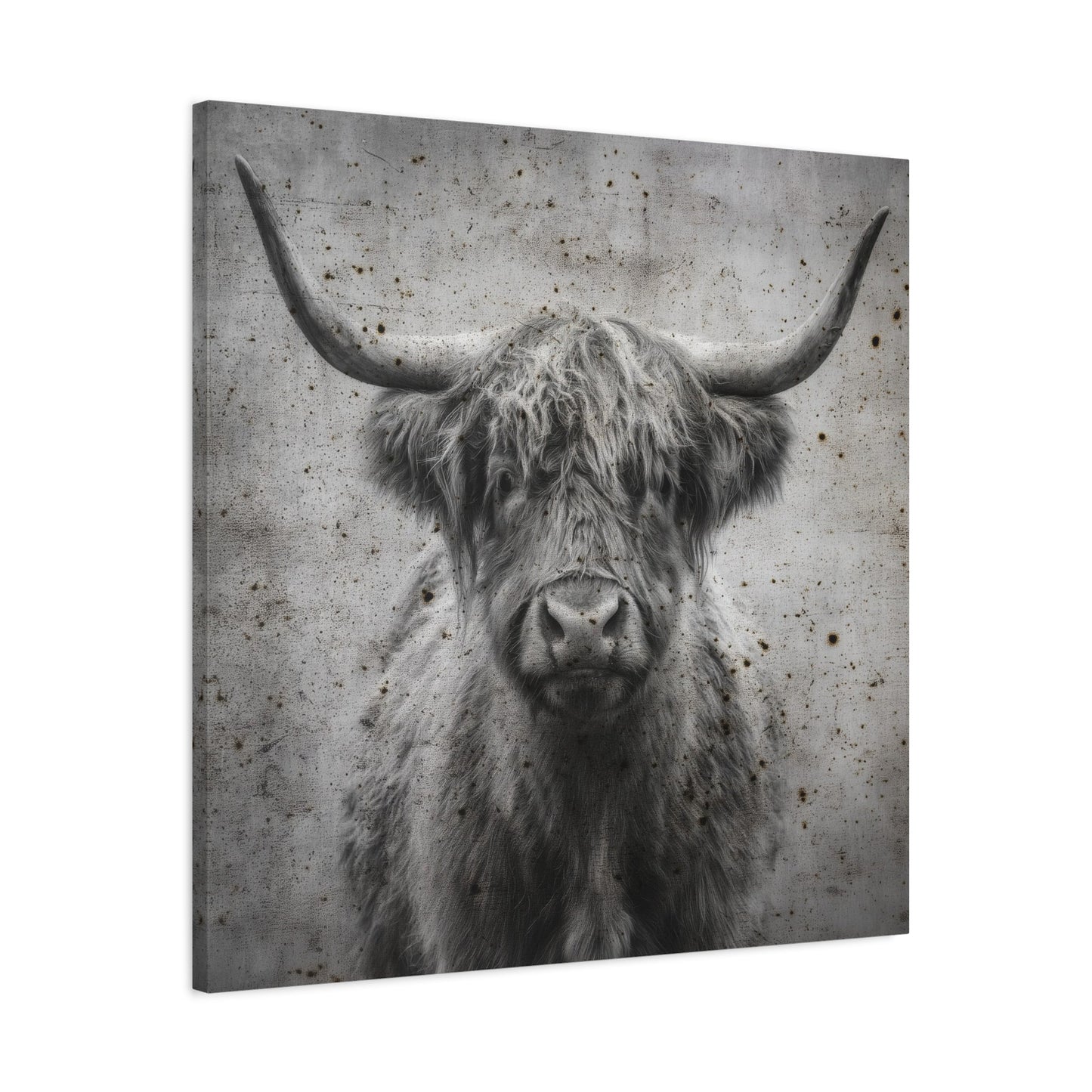 Longhorn Portrait Vintage Western Canvas — wide framed view in ranch living space