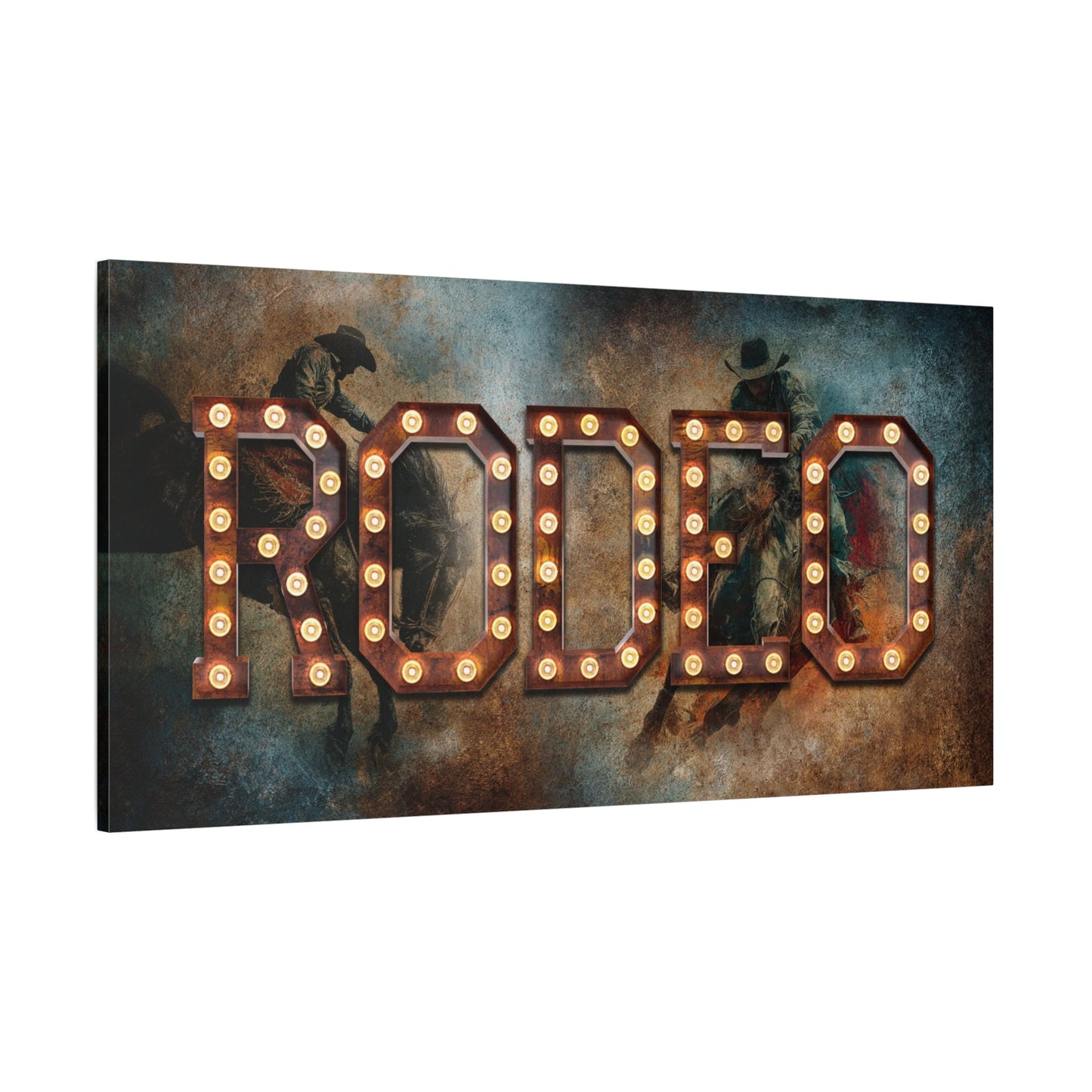 Custom Marquee Canvas Art — angled view showing vintage marquee lettering and distressed texture