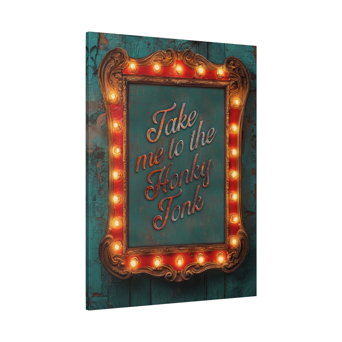 Take Me to the Honky Tonk Canvas Art — angled view showing vintage texture and bar room aesthetic