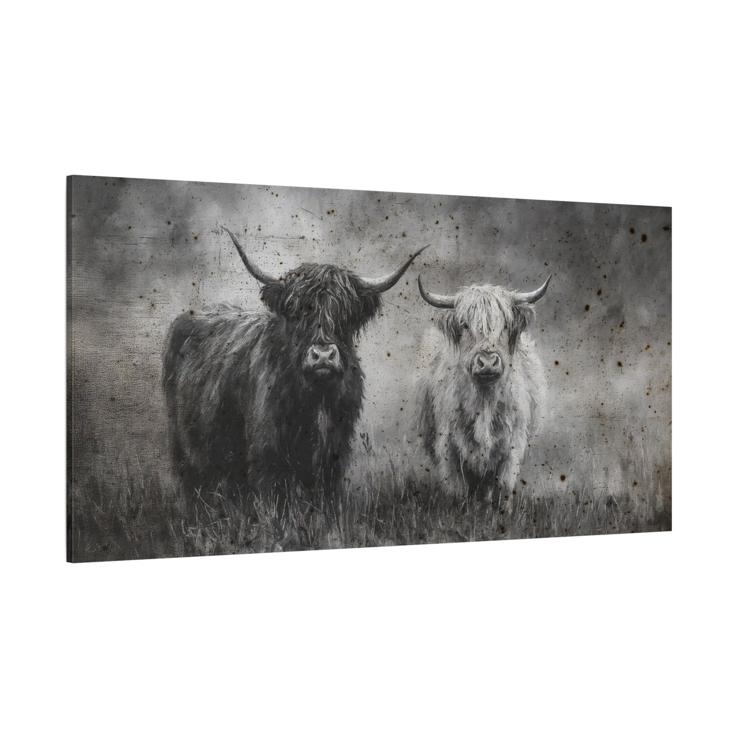 The Longhorns Vintage Western Canvas — scale view in barndominium great room