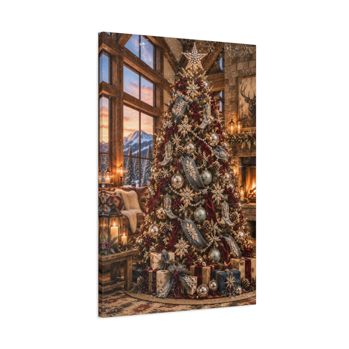 Denim & Rhinestones Christmas Tree Canvas styled for a western holiday