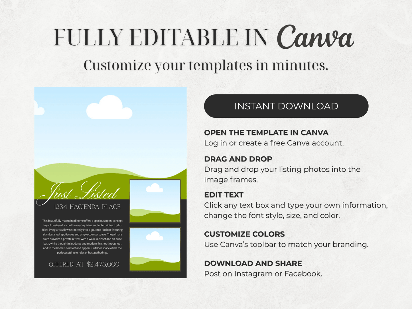 12 Luxury Just Listed Social Media Canva Templates - Cowgirl Home & Ranch