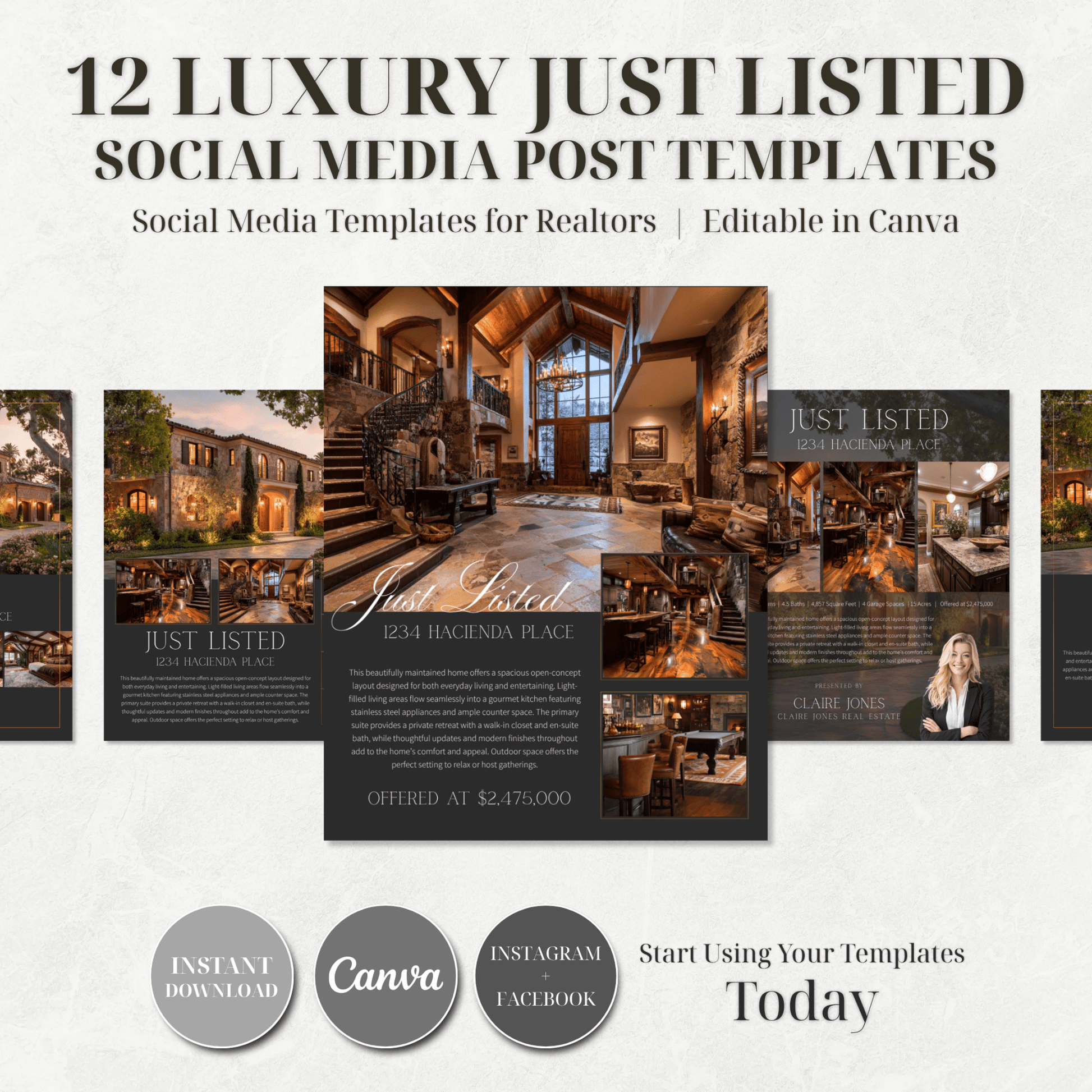 12 Luxury Just Listed Social Media Canva Templates - Cowgirl Home & Ranch