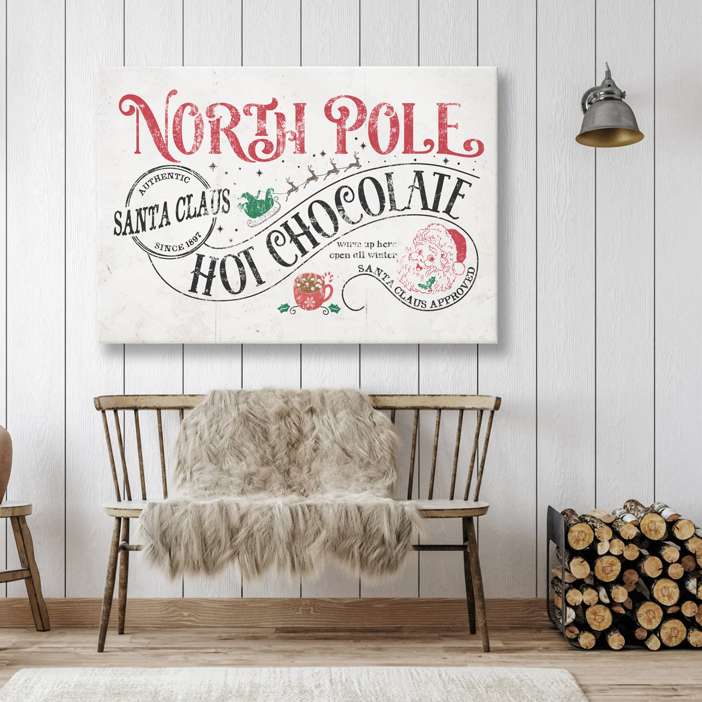 North Pole Hot Chocolate Vintage Christmas Canvas