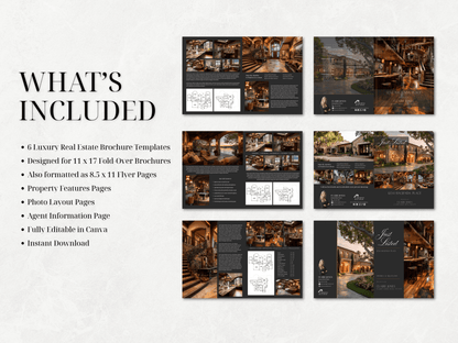6 Luxury Just Listed 11x17 Fold Over Brochure Canva Templates - Cowgirl Home & Ranch