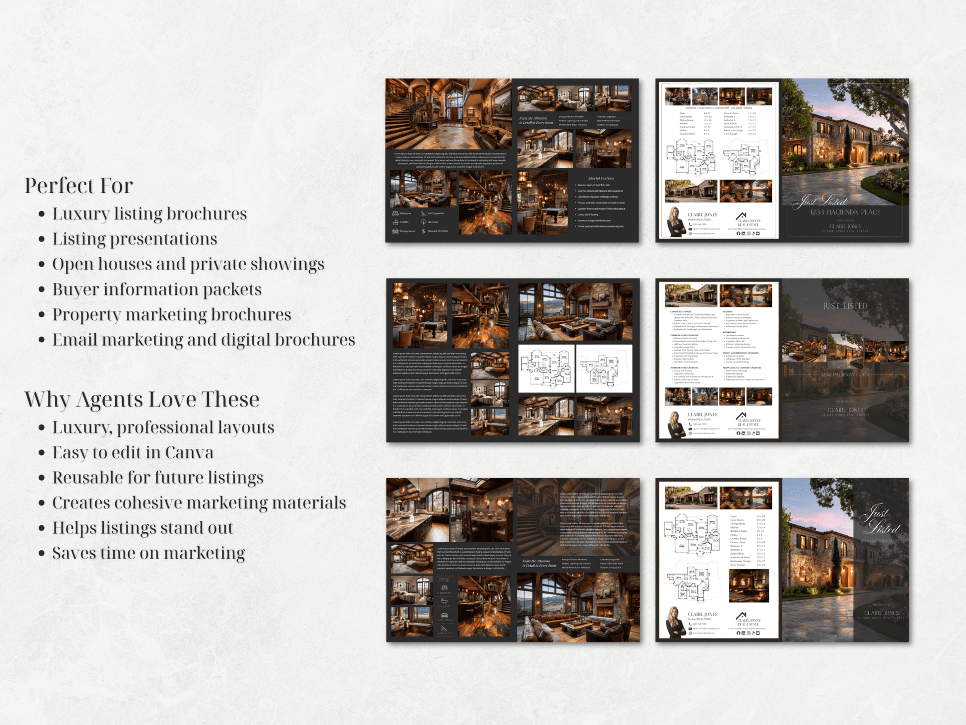 6 Luxury Just Listed 11x17 Fold Over Brochure Canva Templates - Cowgirl Home & Ranch