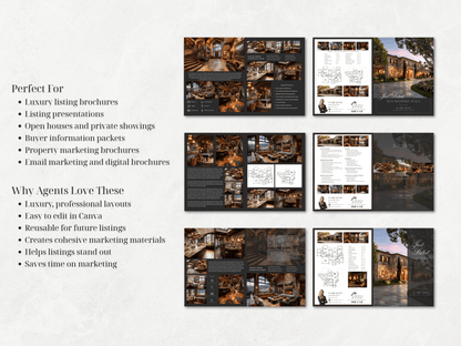 6 Luxury Just Listed 11x17 Fold Over Brochure Canva Templates - Cowgirl Home & Ranch
