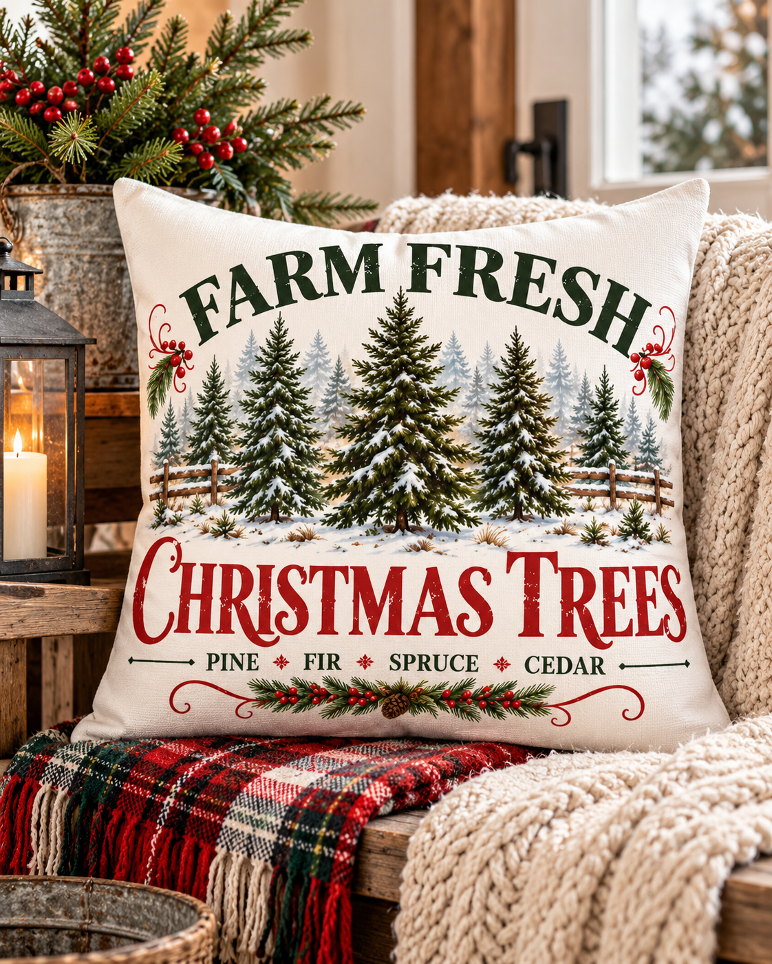 Farm Fresh Christmas Trees Evergreen Canvas Pillow