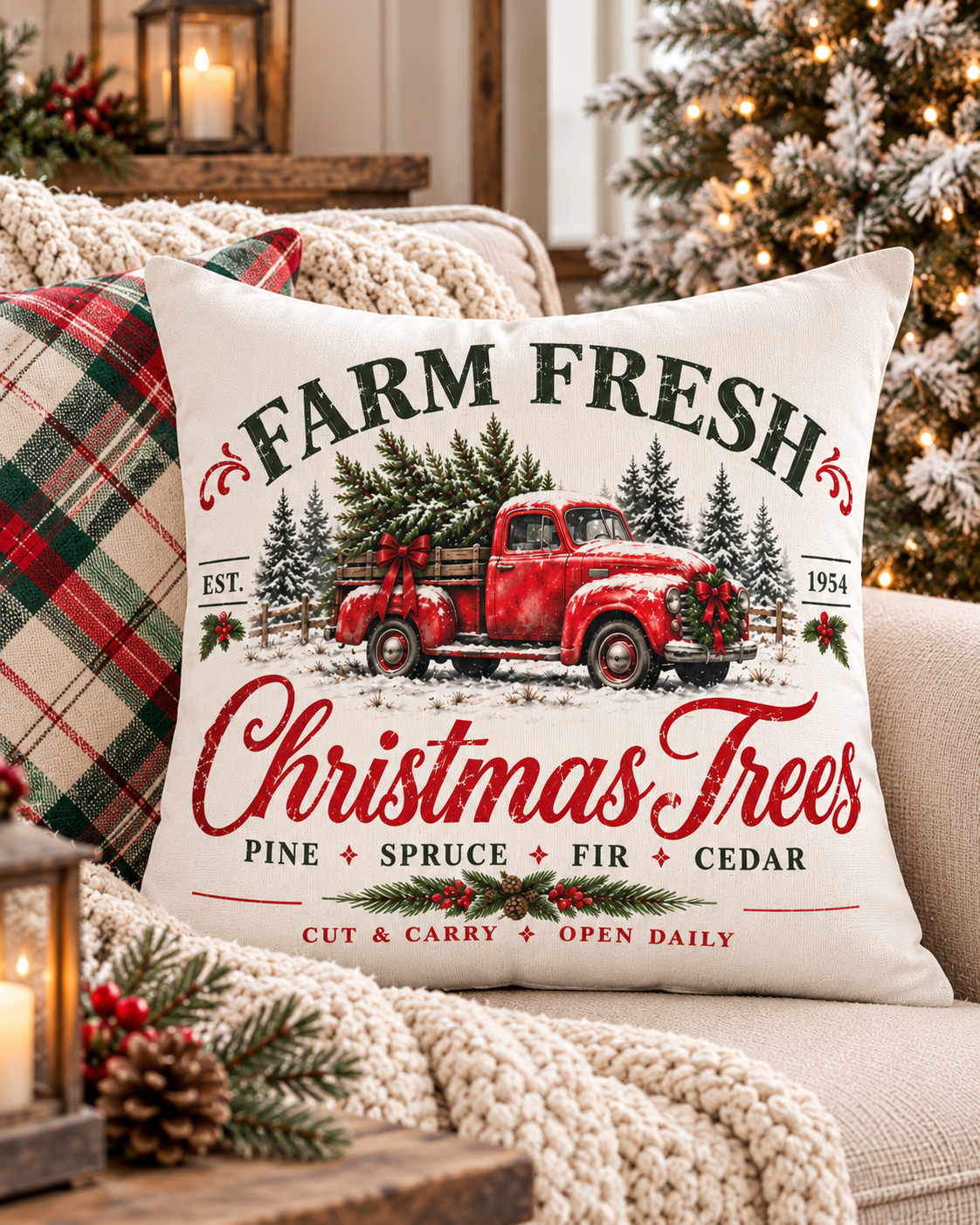 Farm Fresh Christmas Trees Canvas Pillow