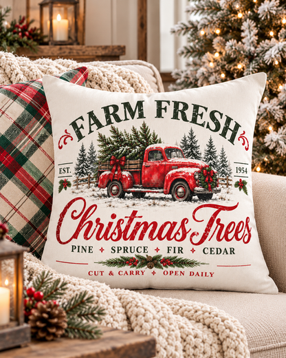 Farm Fresh Christmas Trees Canvas Pillow