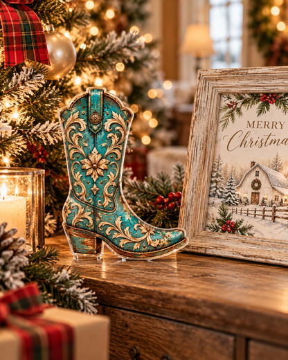 The Blessed Boot — Turquoise Cowboy Boot Acrylic Art Block