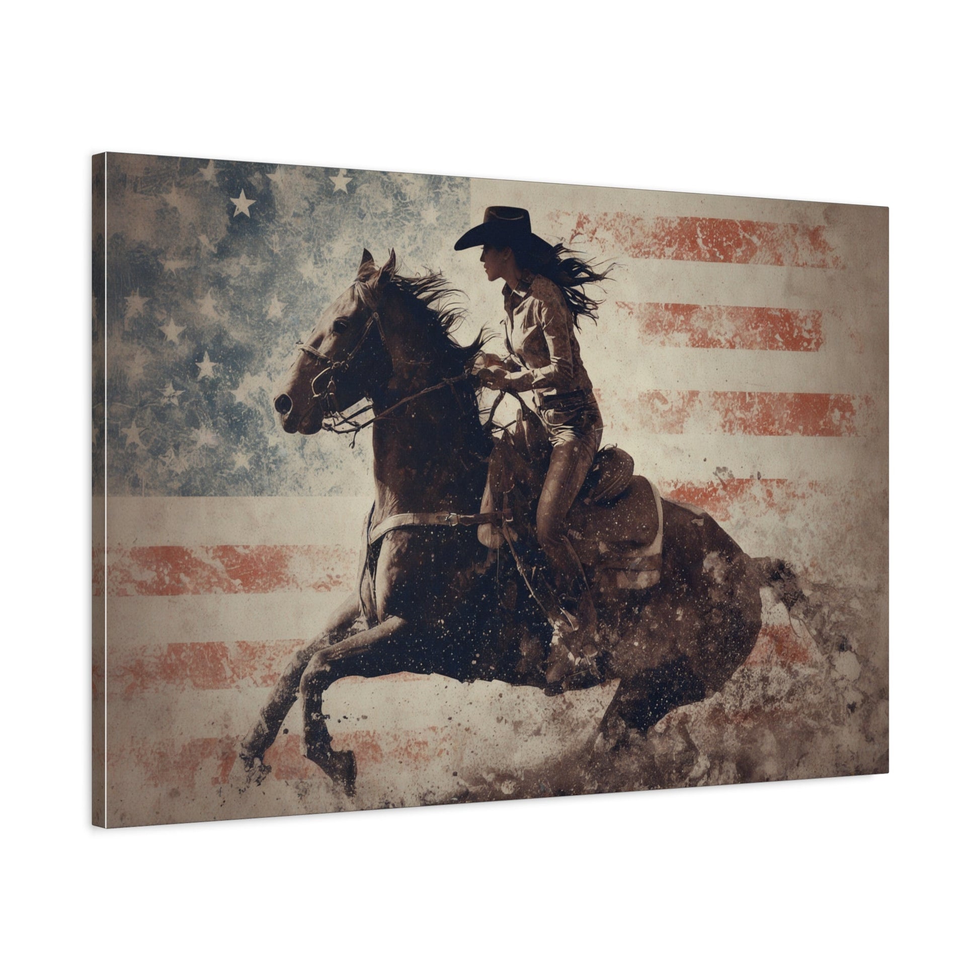 American Cowgirl canvas — angled view showing vintage texture and motion