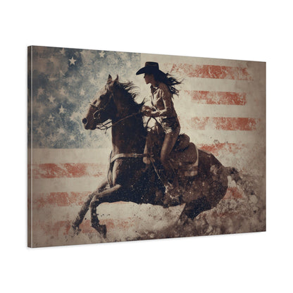 American Cowgirl canvas — angled view showing vintage texture and motion