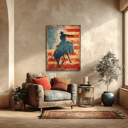 American Grit canvas hanging in a western ranch home interior