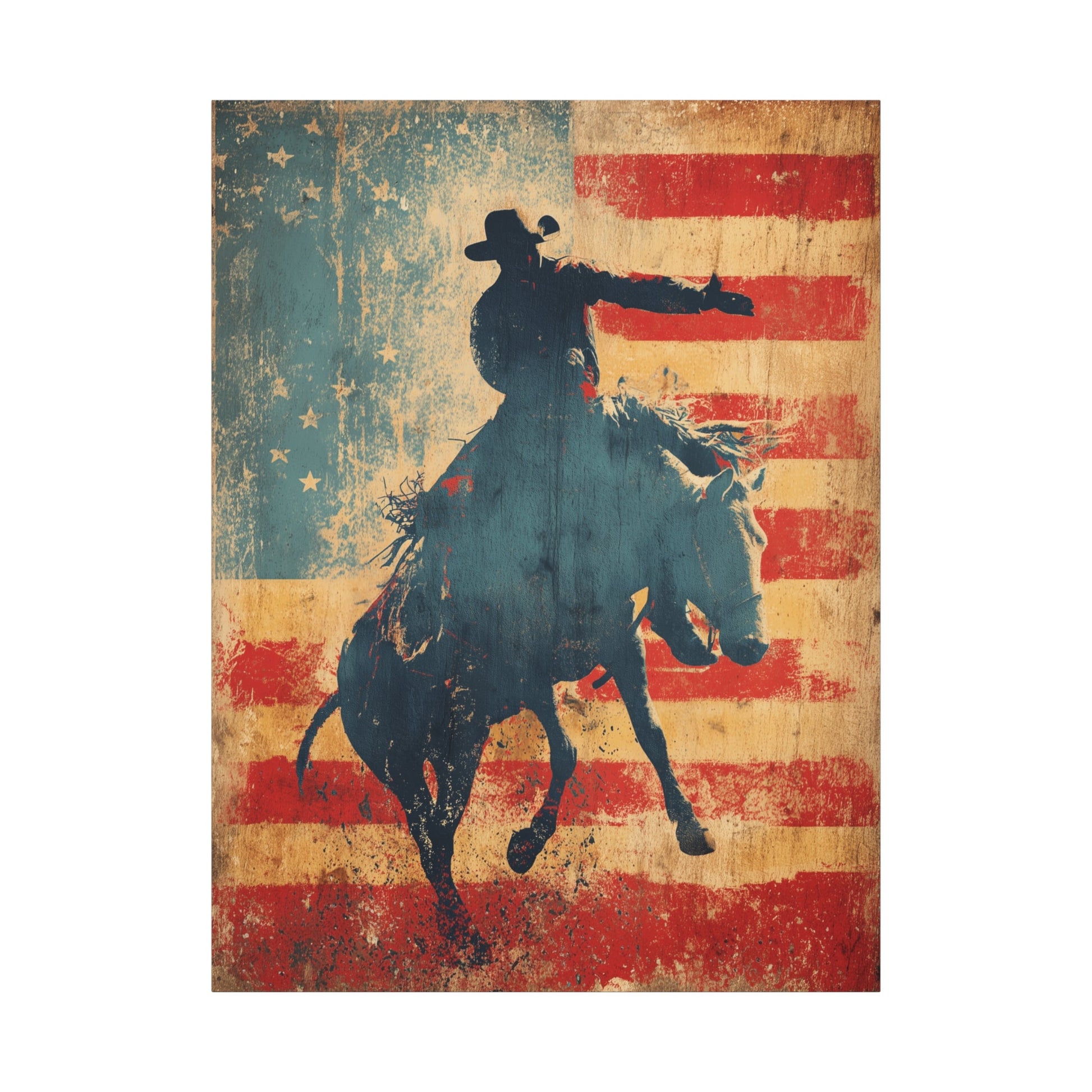 American Grit canvas — bold patriotic cowboy design, front view