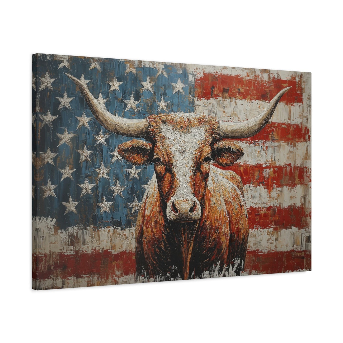 American Longhorn canvas — angled view showing distressed texture and patriotic accents