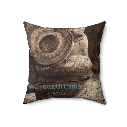 Bootstraps & Spurs Faux Suede Square Pillow - Cowgirl Home & Ranch