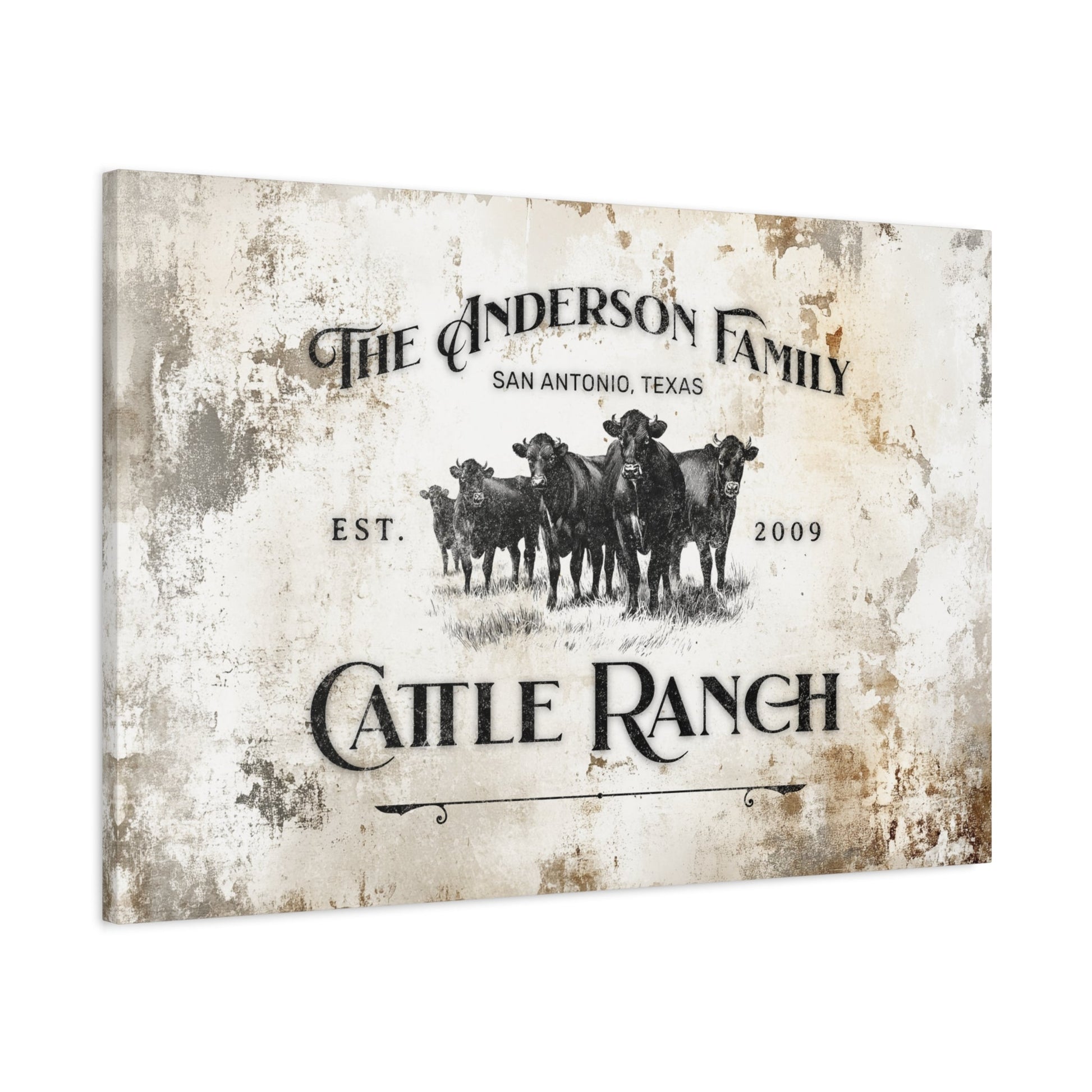 Custom Cattle Ranch Heritage Canvas — angled view showing personalized family and ranch name details
