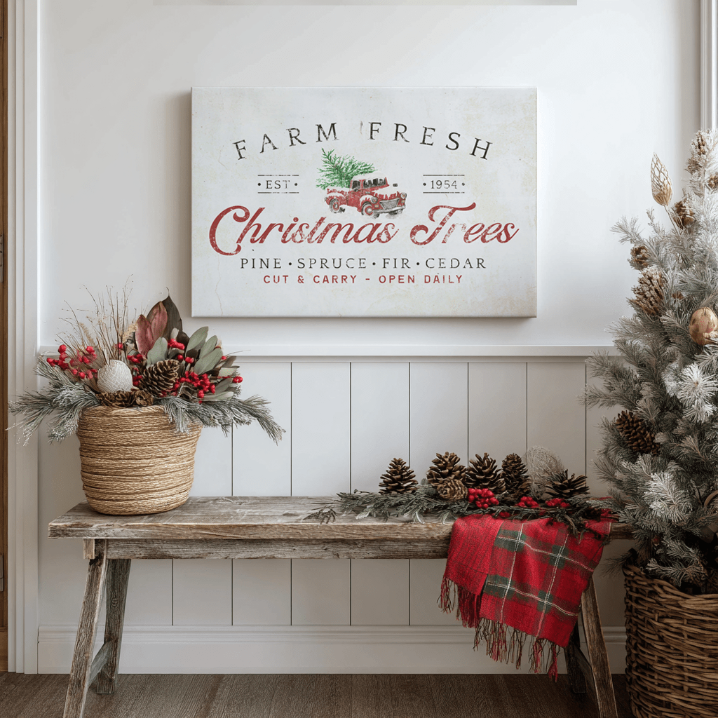 Farm Fresh Christmas Trees Vintage Christmas Canvas - Cowgirl Home & Ranch