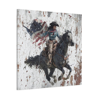 Freedom Rider canvas — angled view showing dramatic movement and patriotic detail
