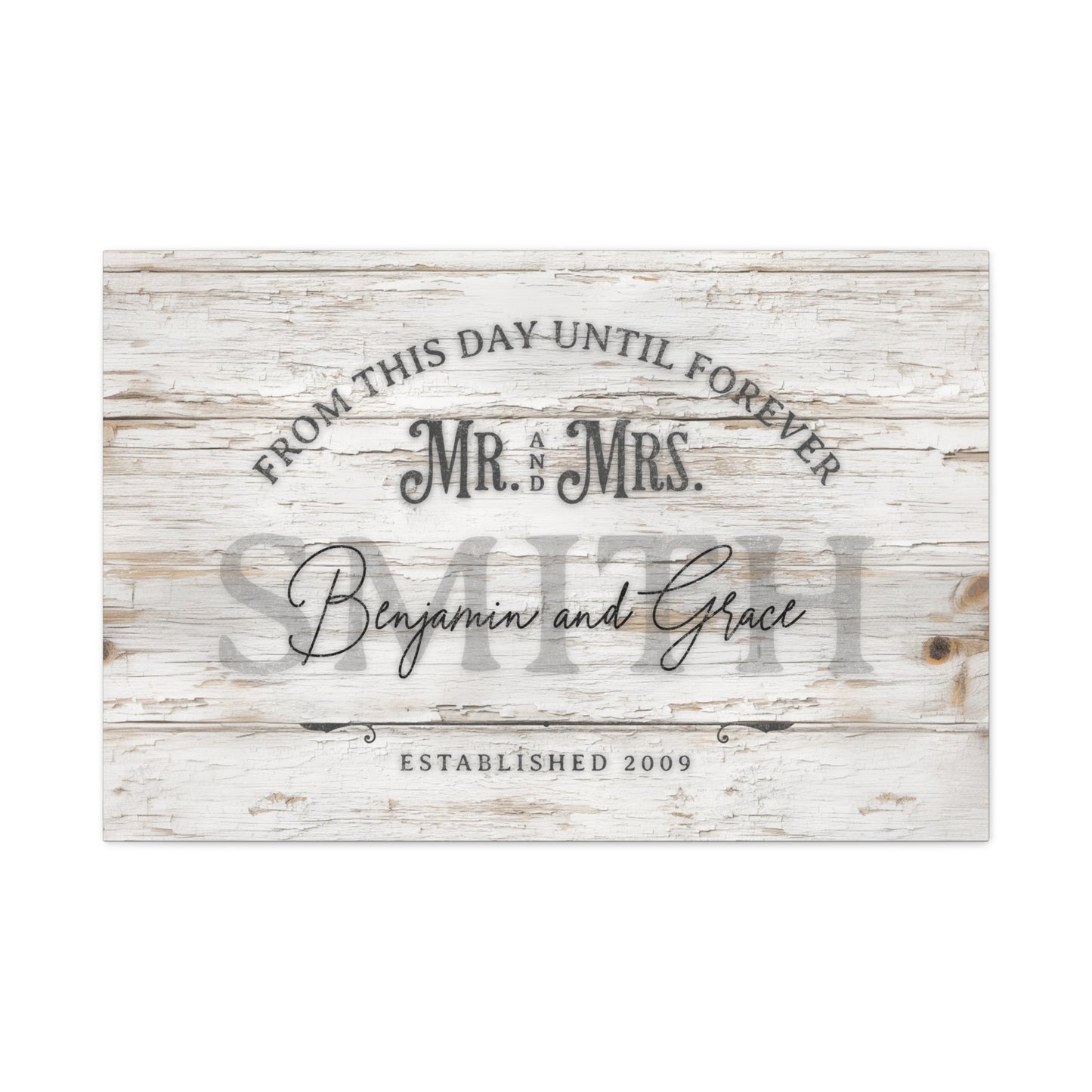 From This Day Forward Personalized Wedding Canvas — elegant typography on whitewashed wood, front view