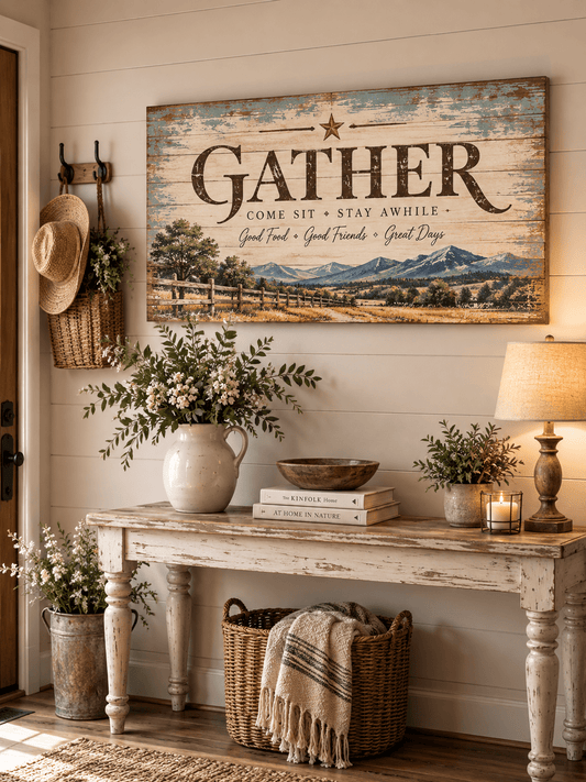 Gather — Good Food, Good Friends, Great Days Canvas Wall Art - Cowgirl Home & Ranch