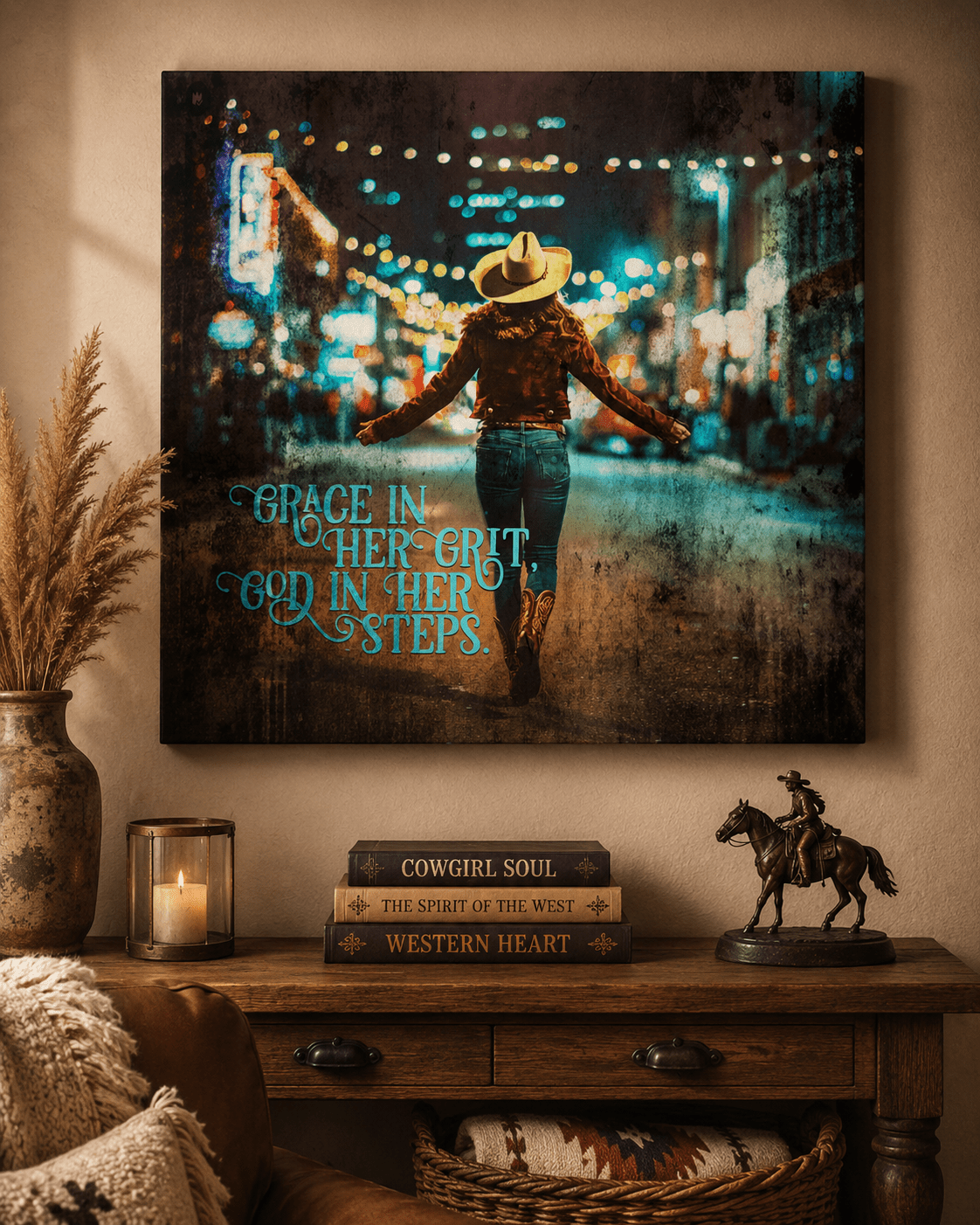 Grace in her Grit, God in Her Steps Canvas - Cowgirl Home & Ranch