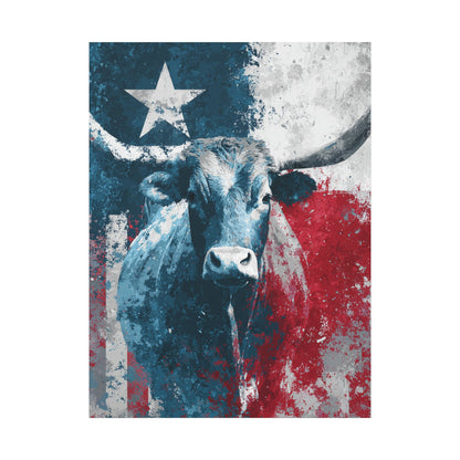 Liberty Longhorn canvas — bold modern longhorn on patriotic American flag color, front view