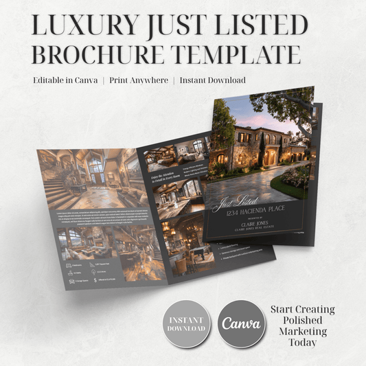Luxury Just Listed 11x17 Fold Over Brochure Canva Template - Cowgirl Home & Ranch