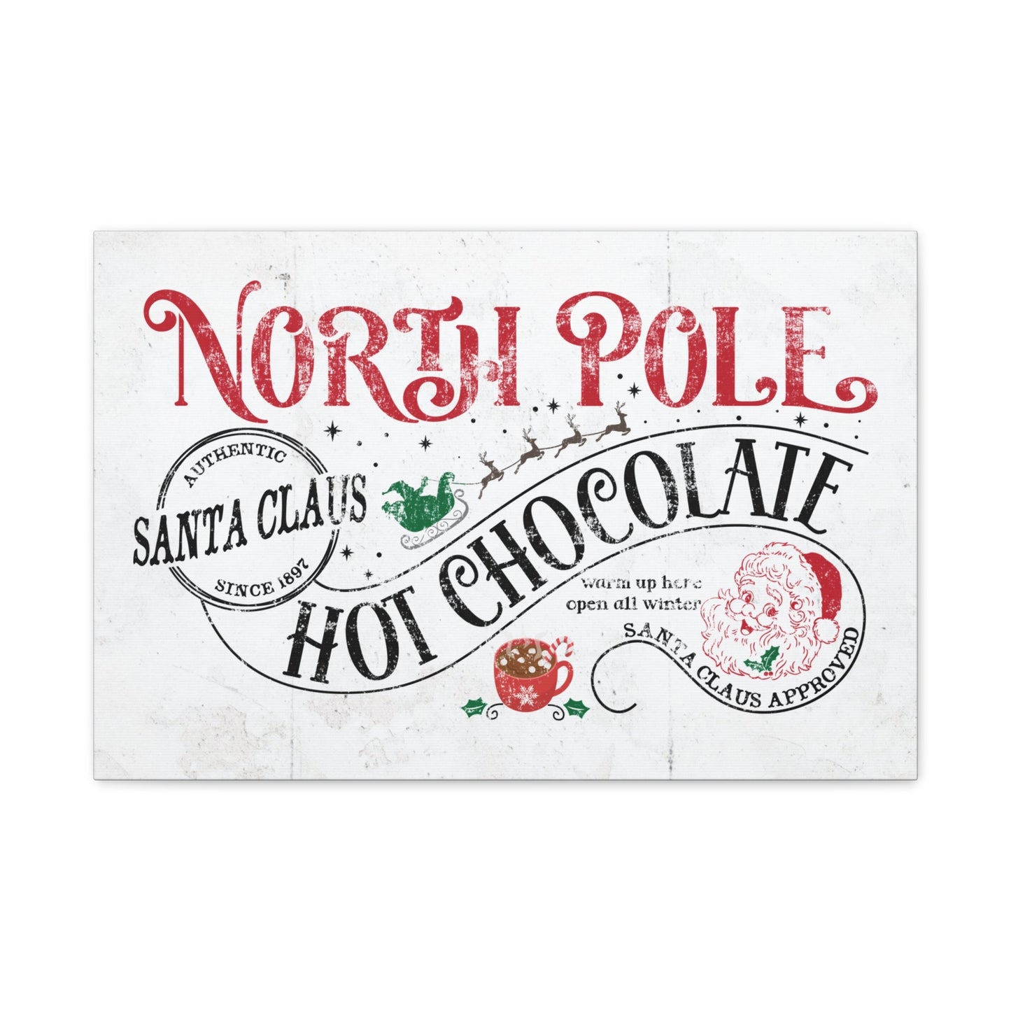 North Pole Hot Chocolate Vintage Christmas Canvas - Cowgirl Home & Ranch