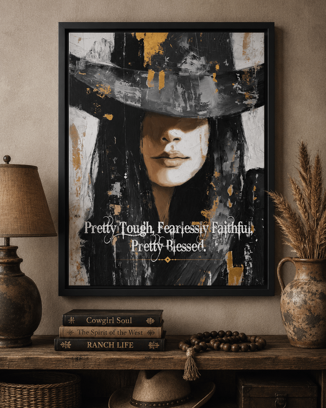 Pretty Tough, Fearlessly Faithful, Pretty Blessed Canvas Art, Framed - Cowgirl Home & Ranch