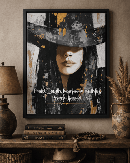 Pretty Tough, Fearlessly Faithful, Pretty Blessed Canvas Art, Framed - Cowgirl Home & Ranch