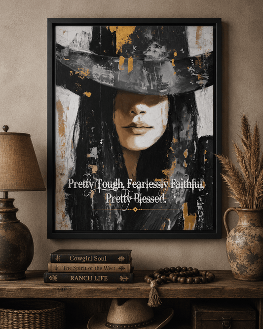 Pretty Tough, Fearlessly Faithful, Pretty Blessed Canvas Art, Framed - Cowgirl Home & Ranch