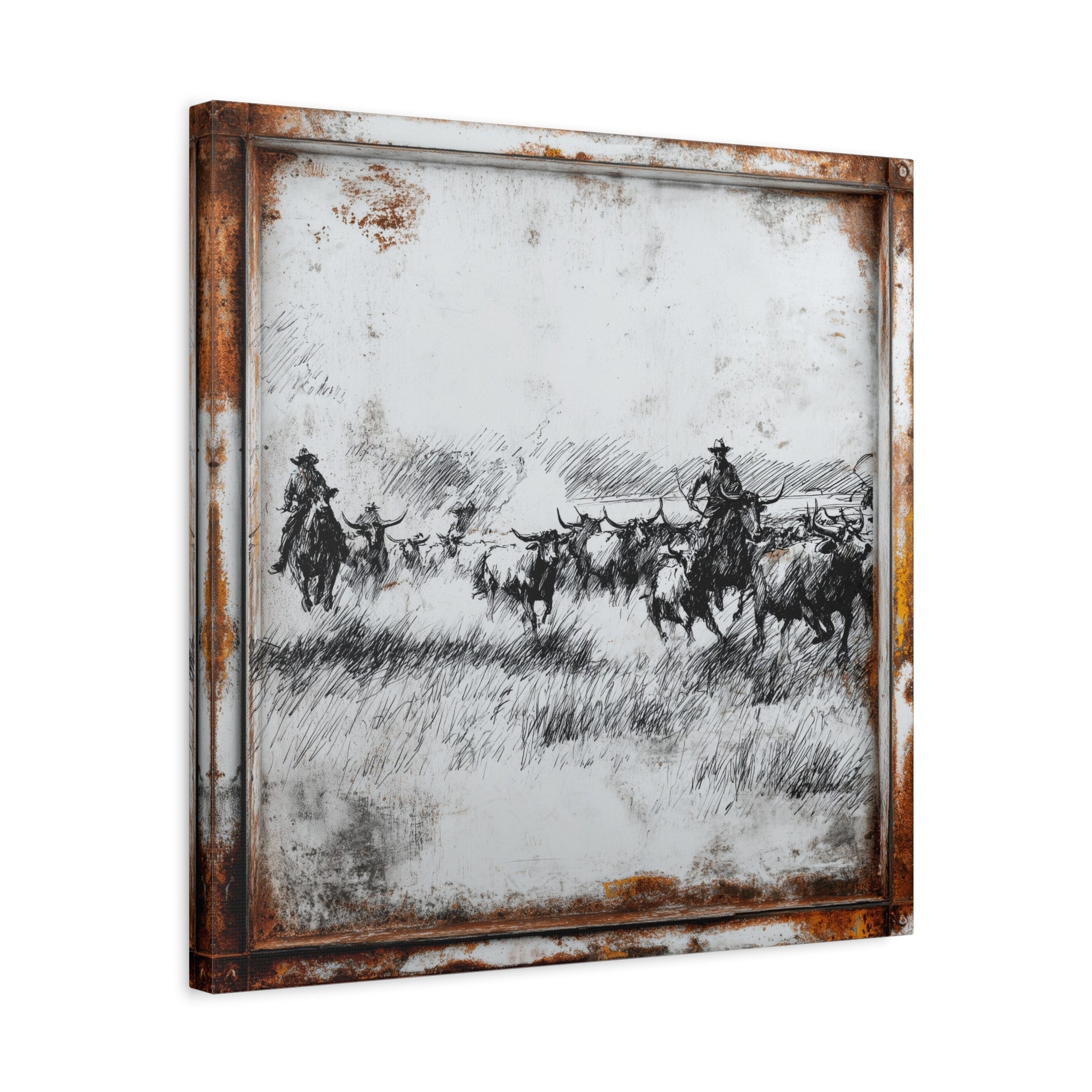 Ranchers Pen & Ink – Western Canvas Wall Art | Black & White Cowboy Art ...