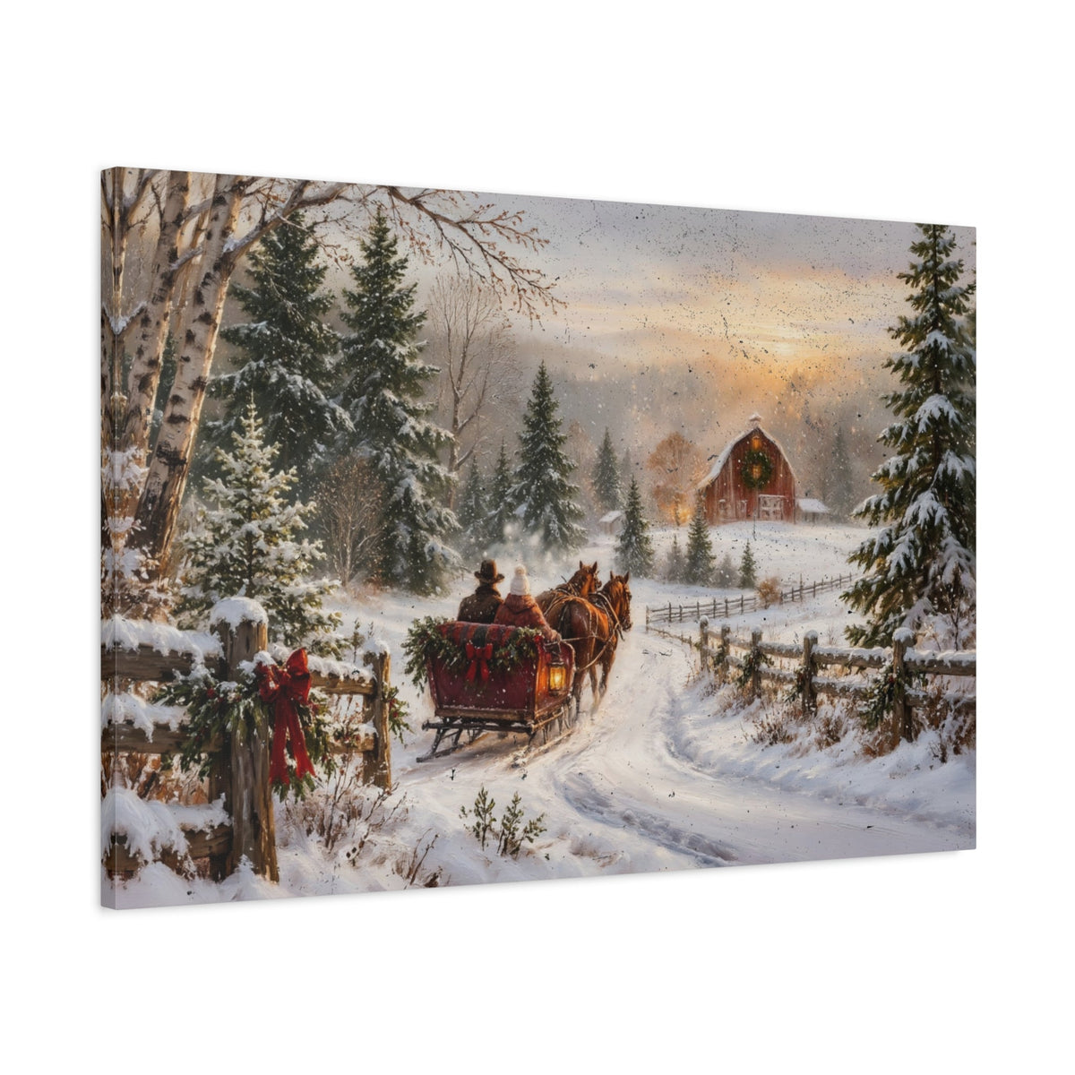 Sleigh Ride to the Red Barn Canvas - Cowgirl Home & Ranch