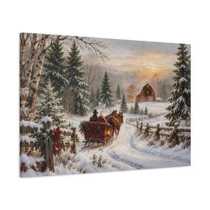 Sleigh Ride to the Red Barn Canvas - Cowgirl Home & Ranch