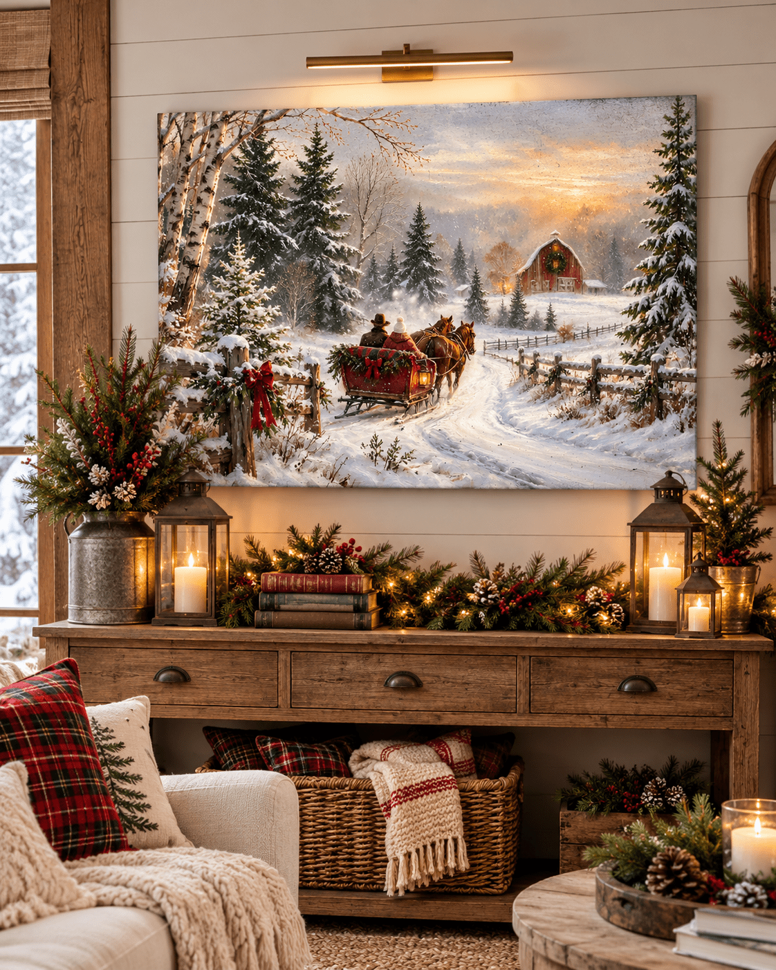Sleigh Ride to the Red Barn Canvas - Cowgirl Home & Ranch