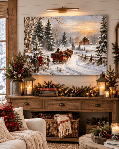 Sleigh Ride to the Red Barn Canvas - Cowgirl Home & Ranch