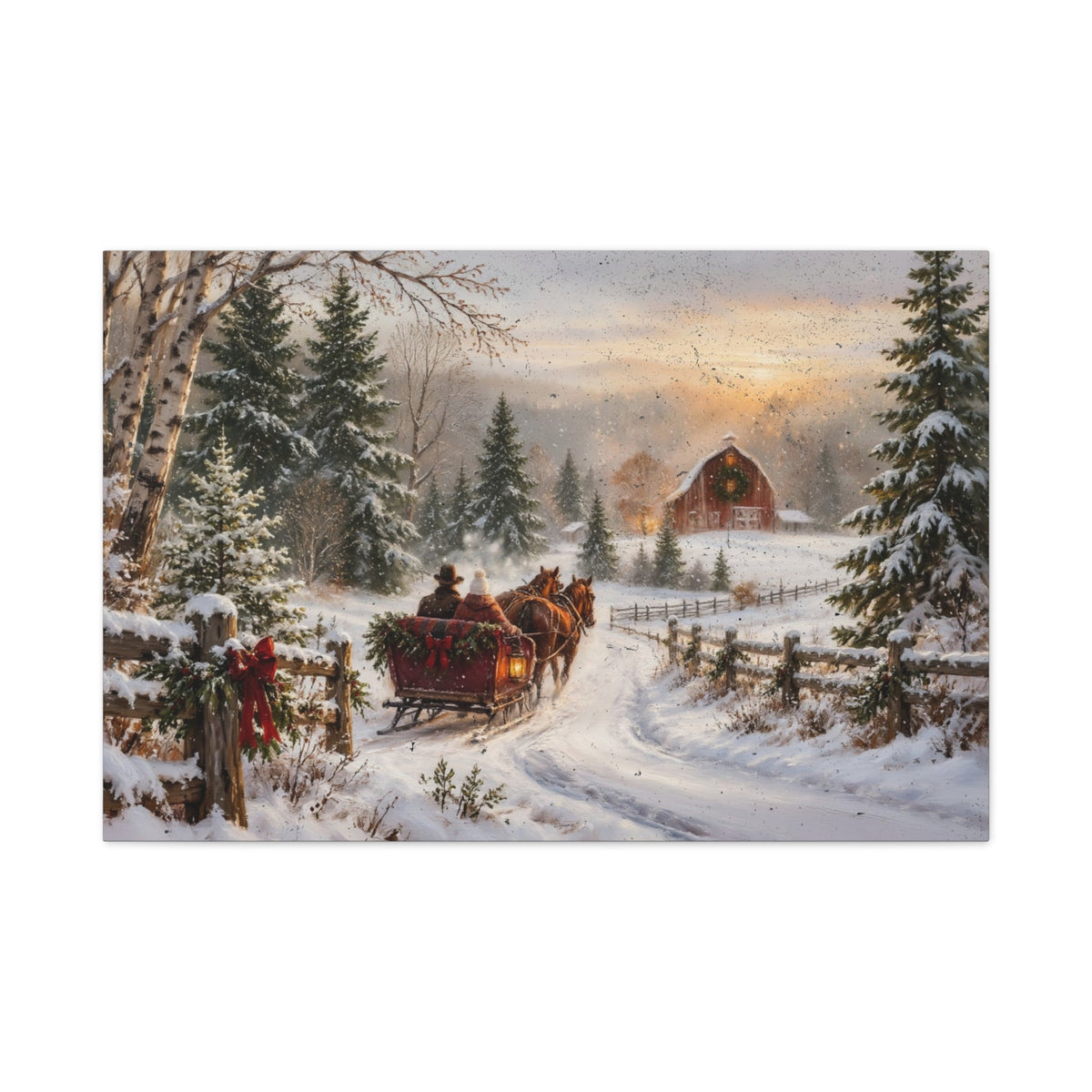 Sleigh Ride to the Red Barn Canvas - Cowgirl Home & Ranch