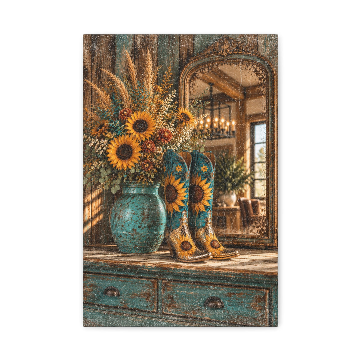 Sunflowers & Turquoise Western Canvas Wall Art - Cowgirl Home & Ranch