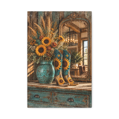 Sunflowers & Turquoise Western Canvas Wall Art - Cowgirl Home & Ranch