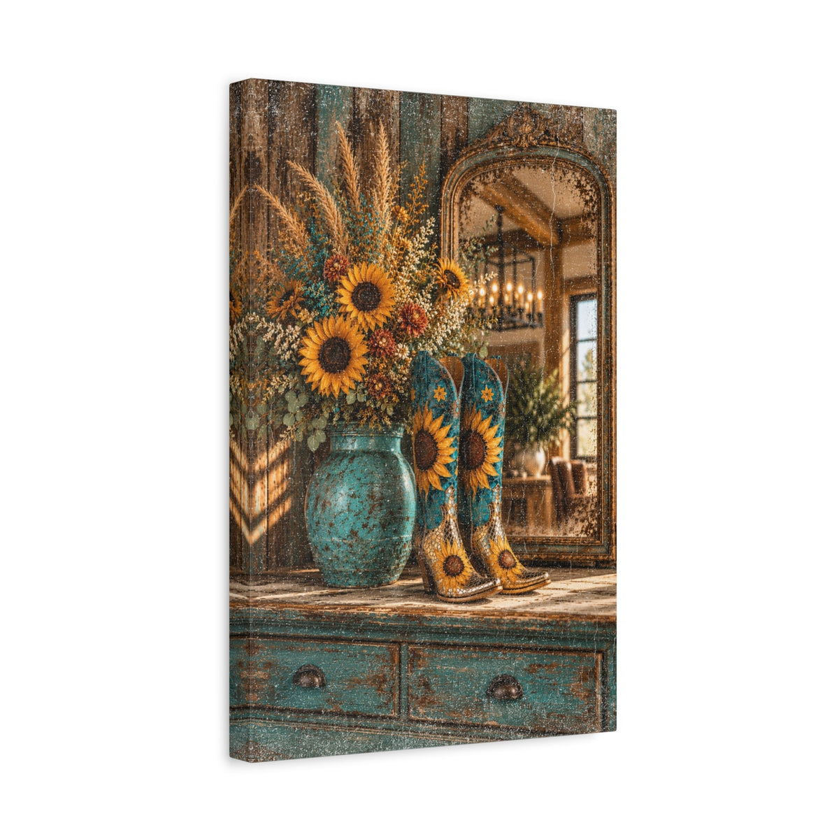 Sunflowers & Turquoise Western Canvas Wall Art - Cowgirl Home & Ranch