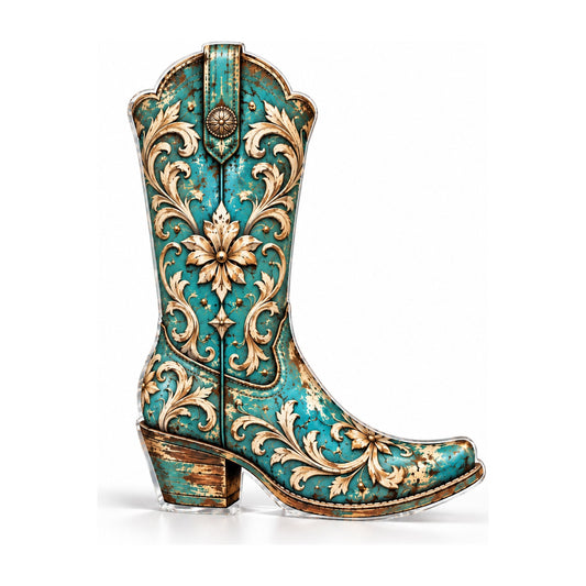 The Blessed Boot — Turquoise Cowboy Boot Acrylic Art Block - Cowgirl Home & Ranch
