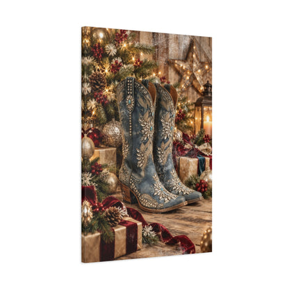 Denim & Rhinestones Christmas Boots Canvas styled for a western holiday