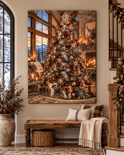 Denim & Rhinestones Christmas Tree Canvas – western Christmas wall art