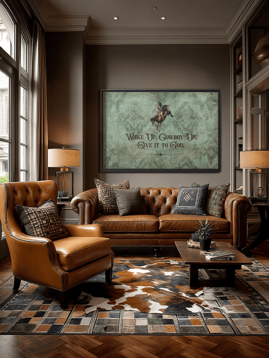 Wake Up, Cowboy Up, Give It to God Canvas Art, Framed - Cowgirl Home & Ranch